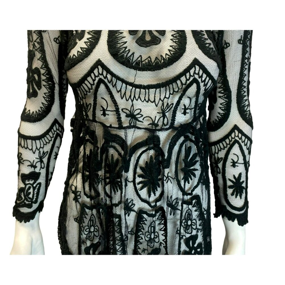 Jens Pirate Booty Free People Sheer Black Floral Embroidered Vintage Lace Dress - Picture 4 of 9